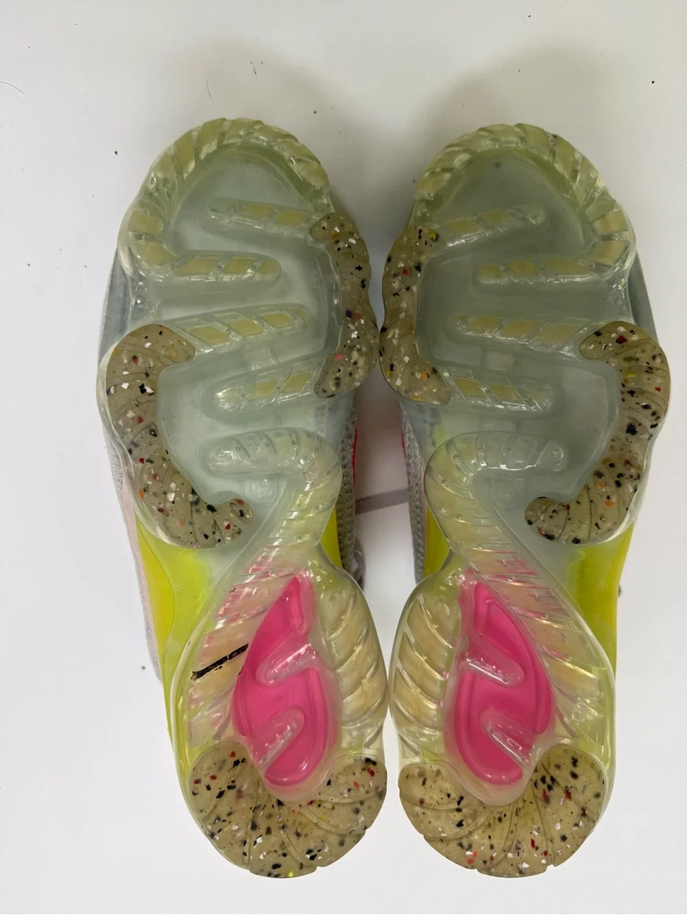 Nike Knit Sneakers in Light Gray with Neon Pink & Lime Accents